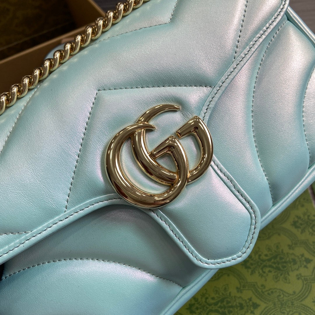 GG MARMONT 26 MEDIUM SHOULDER BAG BLUE IRIDESCENT CALFSKIN