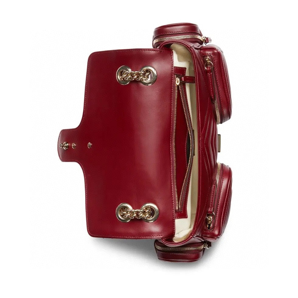 MARMONT SMALL MULTI-POCKET BAG 25 IN CURRANT RED CALFSKIN GOLD HARDWARE