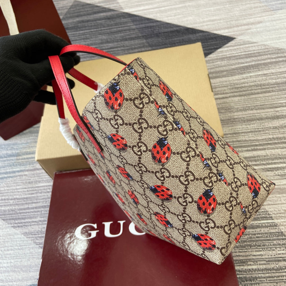GG Tote Bag 21cm Beige Red Leather Canvas 339642