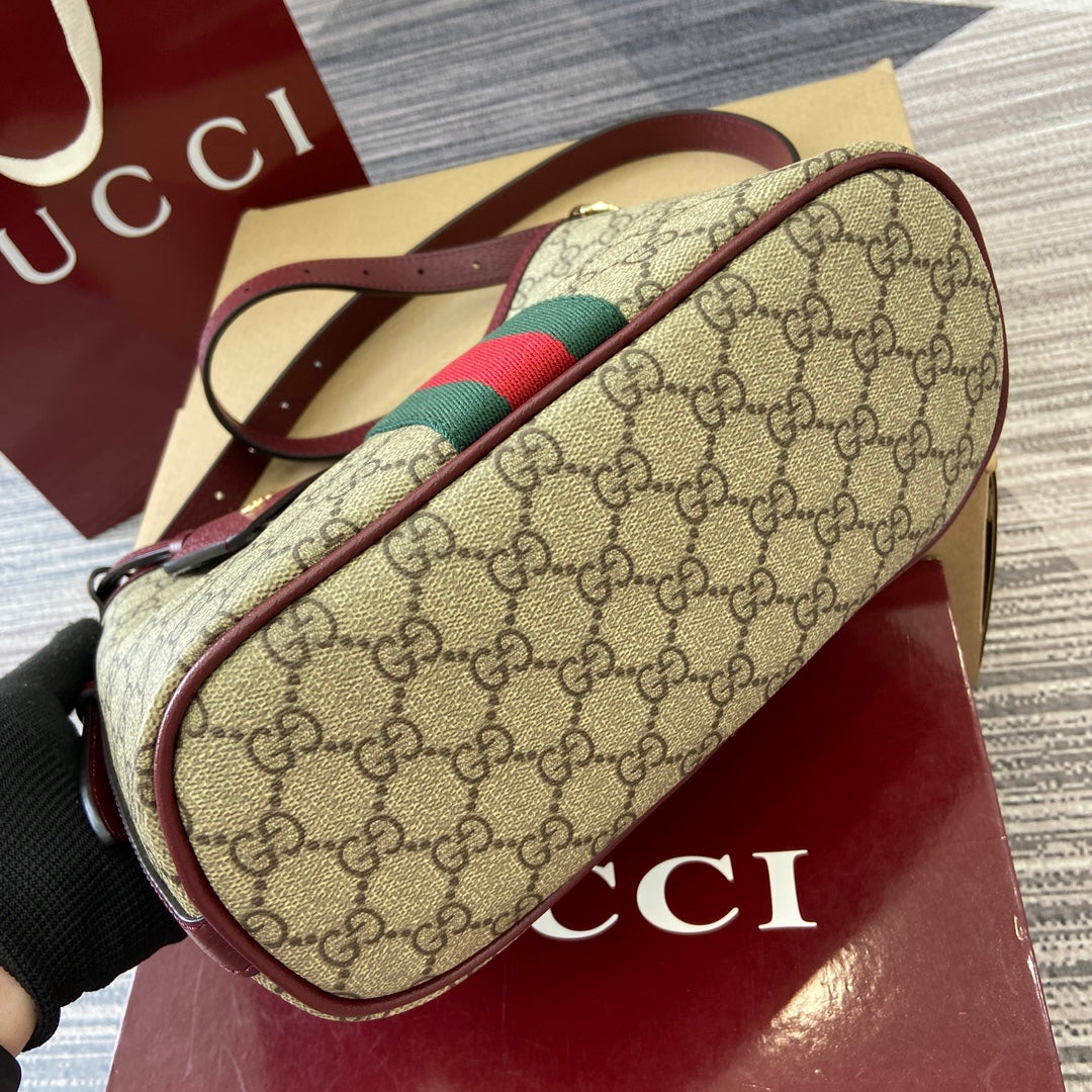 Gucci Ophidia 23cm Bag Beige Anchor red Canvas Leather