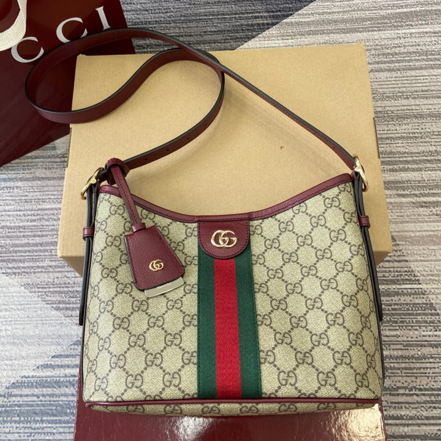 Gucci Ophidia 23cm Bag Beige Anchor red Canvas Leather