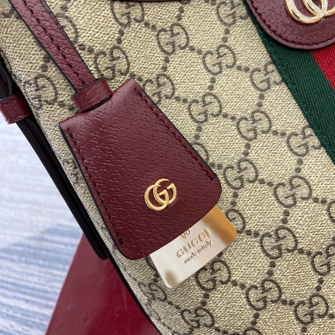 Gucci Ophidia 23cm Bag Beige Anchor red Canvas Leather