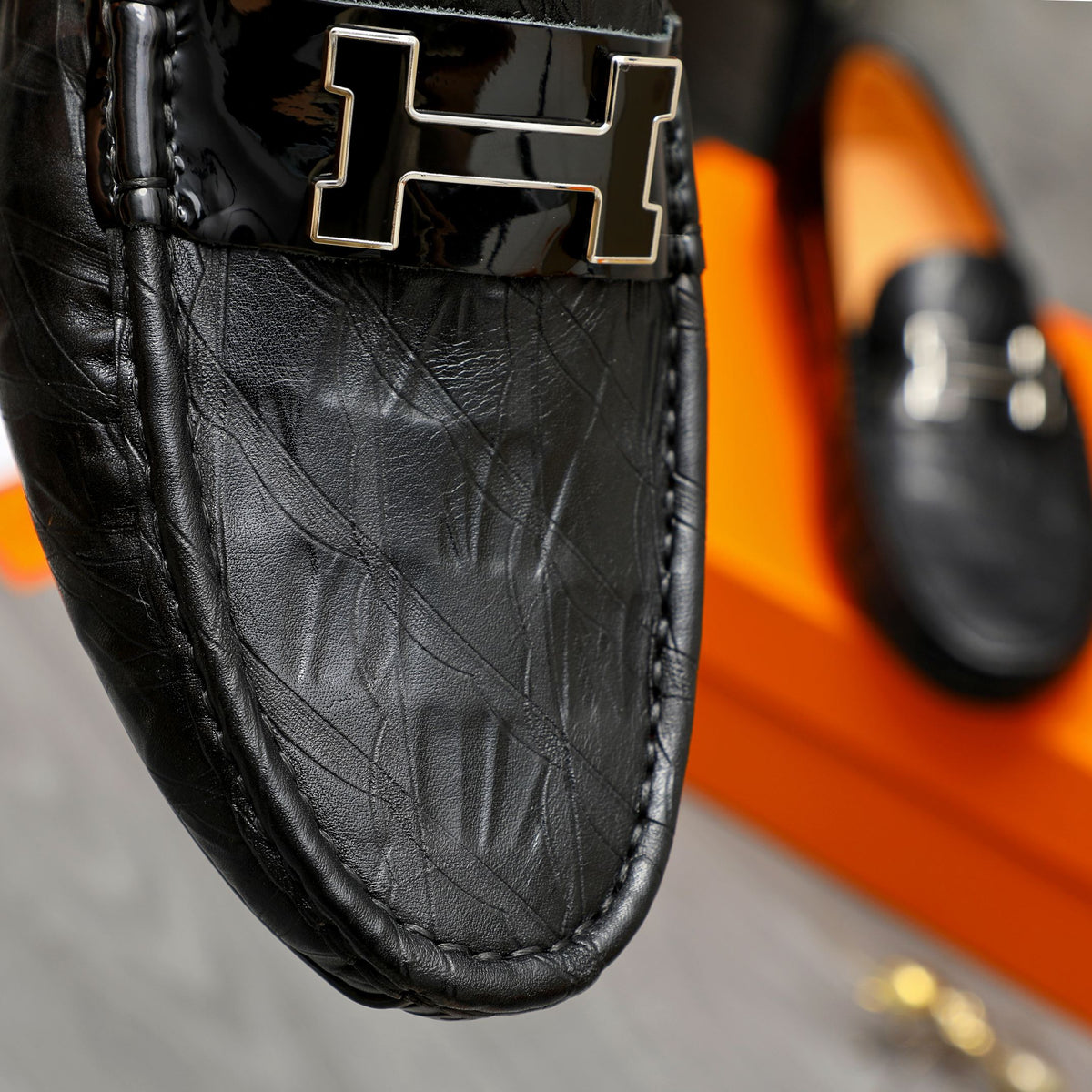 HM PATTERNS LOAFER BLACK EMBOSSED CALFSKIN