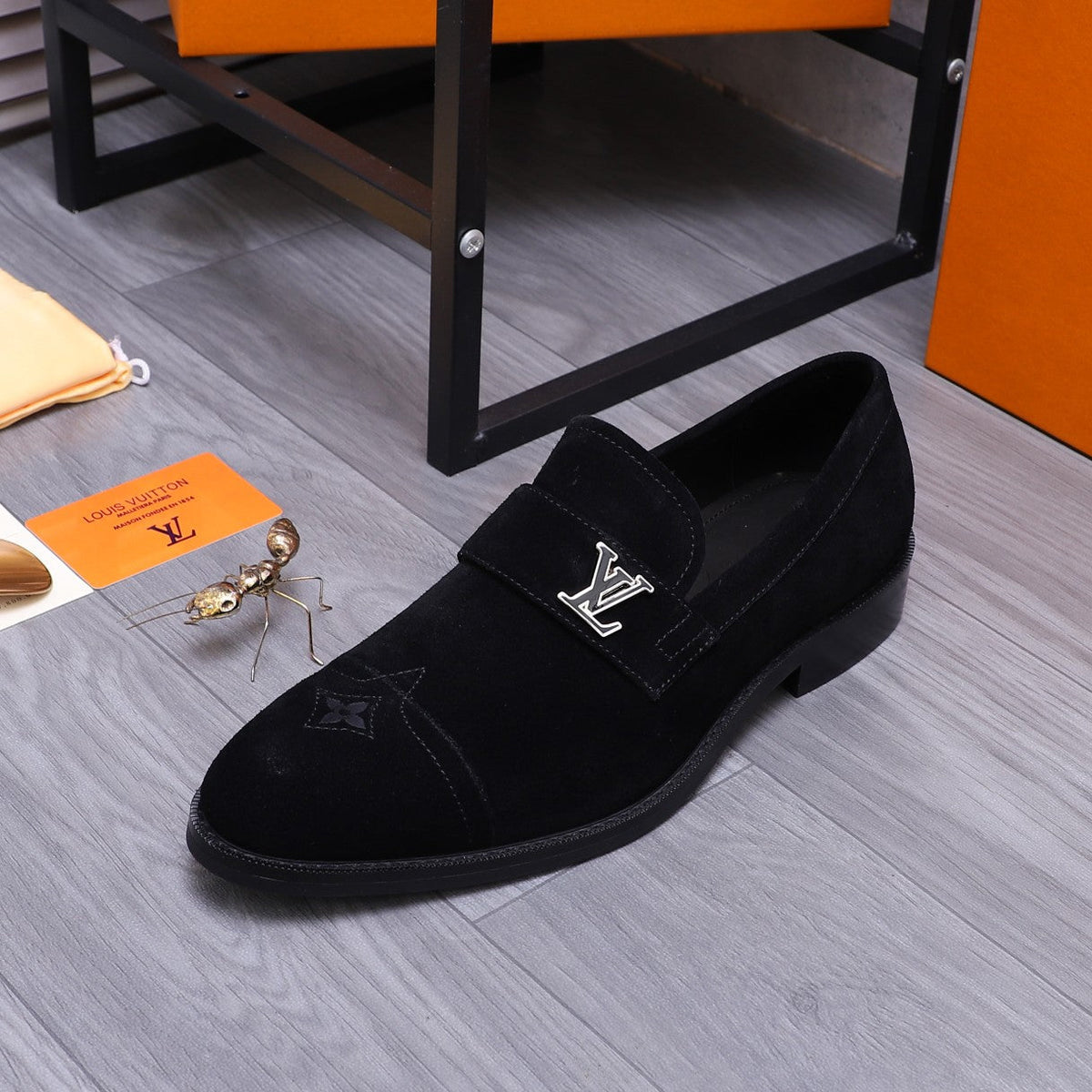LV LOAFERS IN BLACK SUEDE CALFSKIN WITH SILVER LOGO