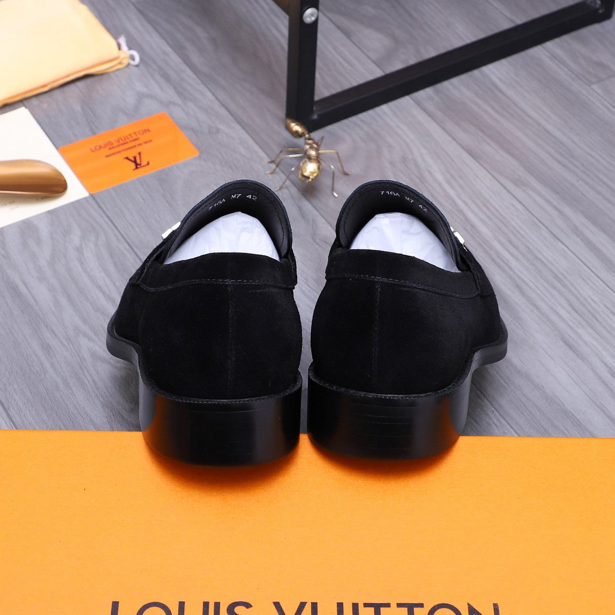 LV LOAFERS IN BLACK SUEDE CALFSKIN WITH SILVER LOGO