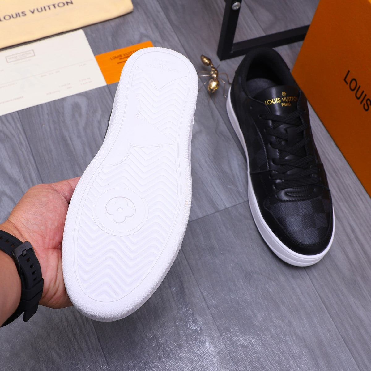 LV TRAINER SHOES IN BLACK DAMIER CALFSKIN