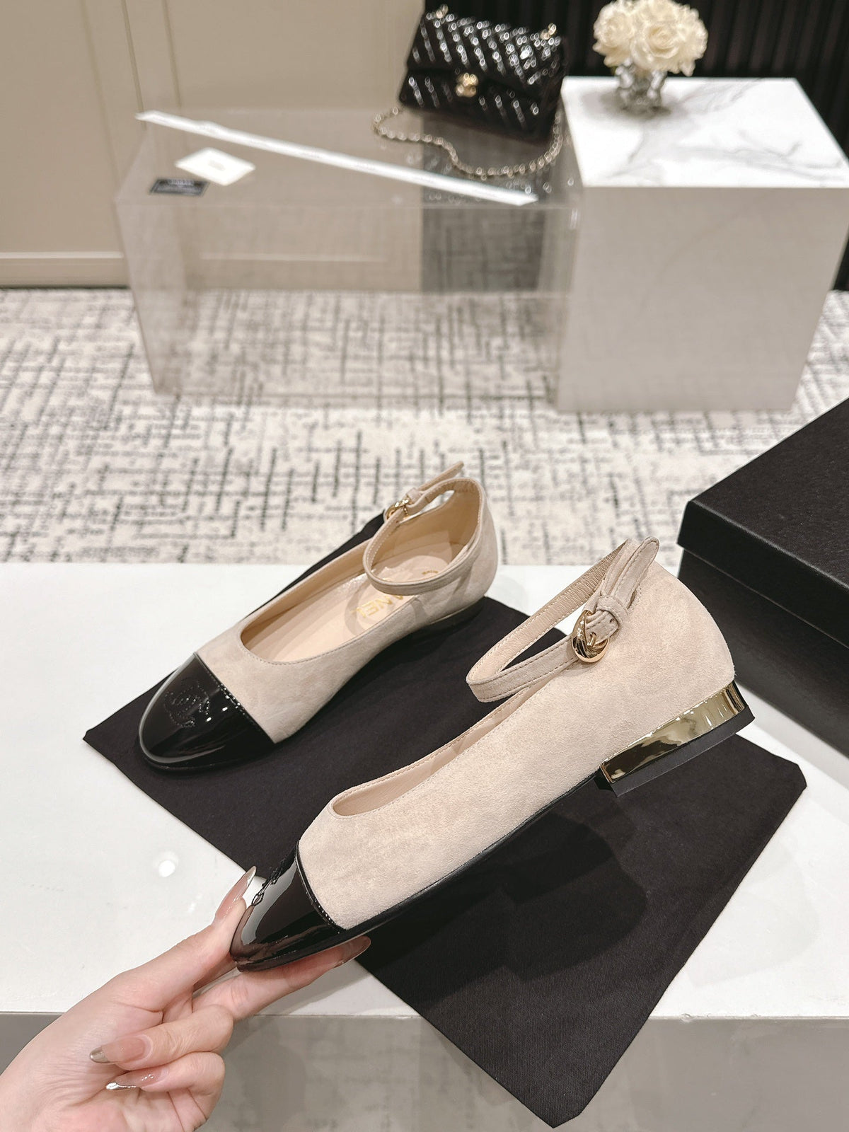CC Mary Jane Milky Beige Suede And Cowhide