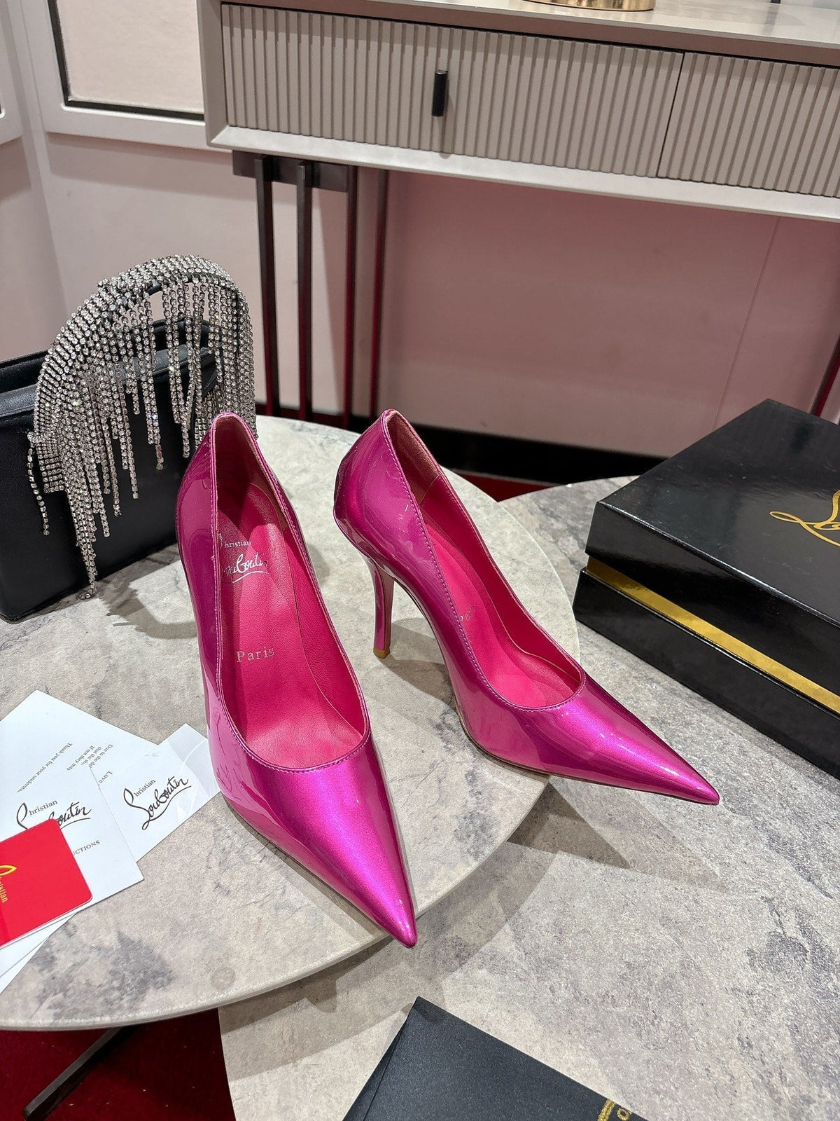 CL Kate Pumps 100mm Pink Shiny Calfskin 345987