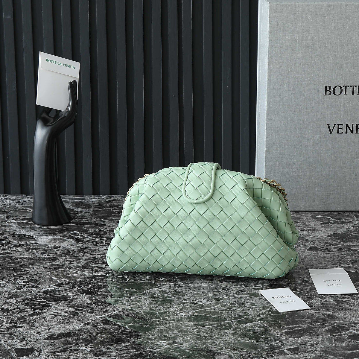 BV Green 31.5cm Intrecciato Leather Clutch 242996