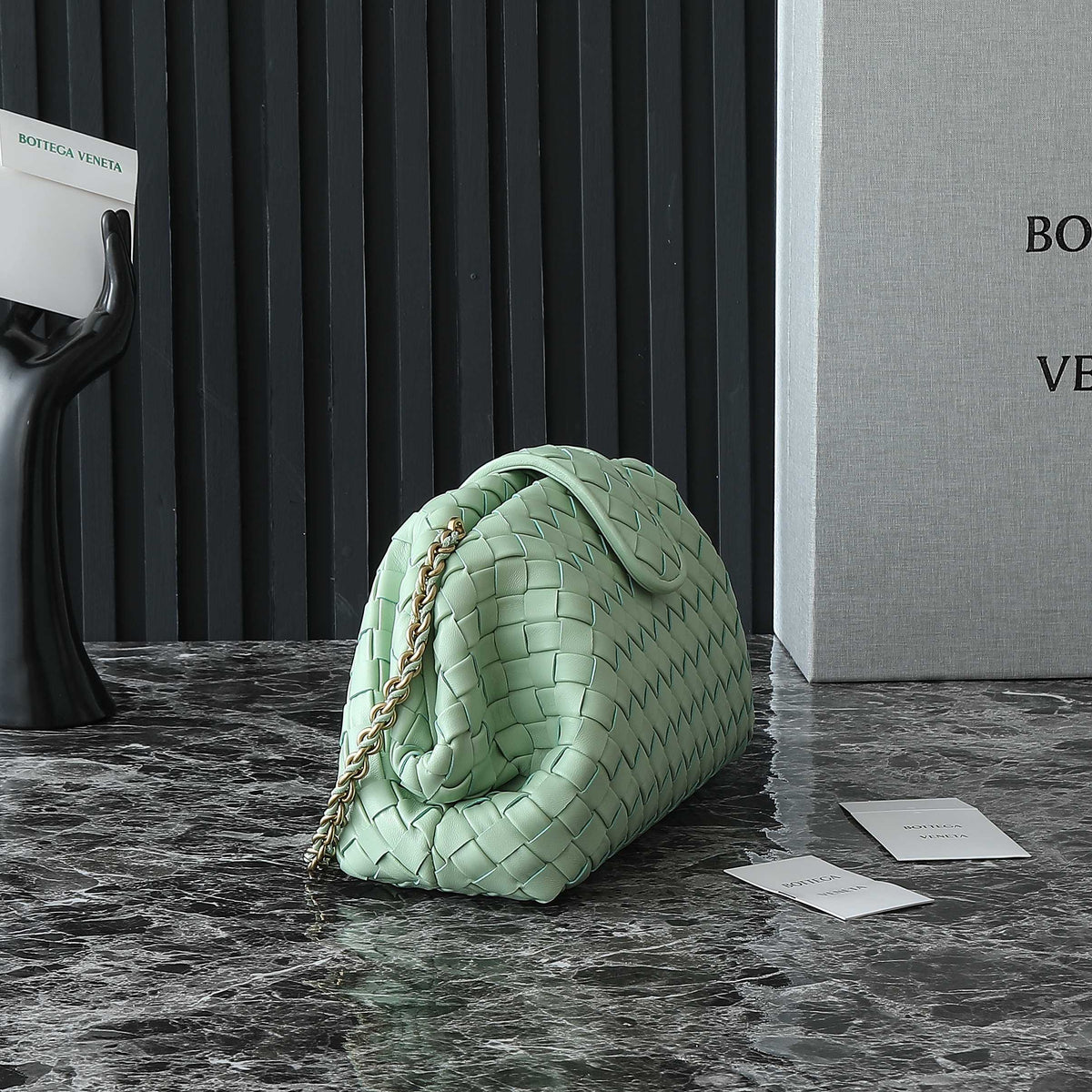 BV Green 31.5cm Intrecciato Leather Clutch 242996