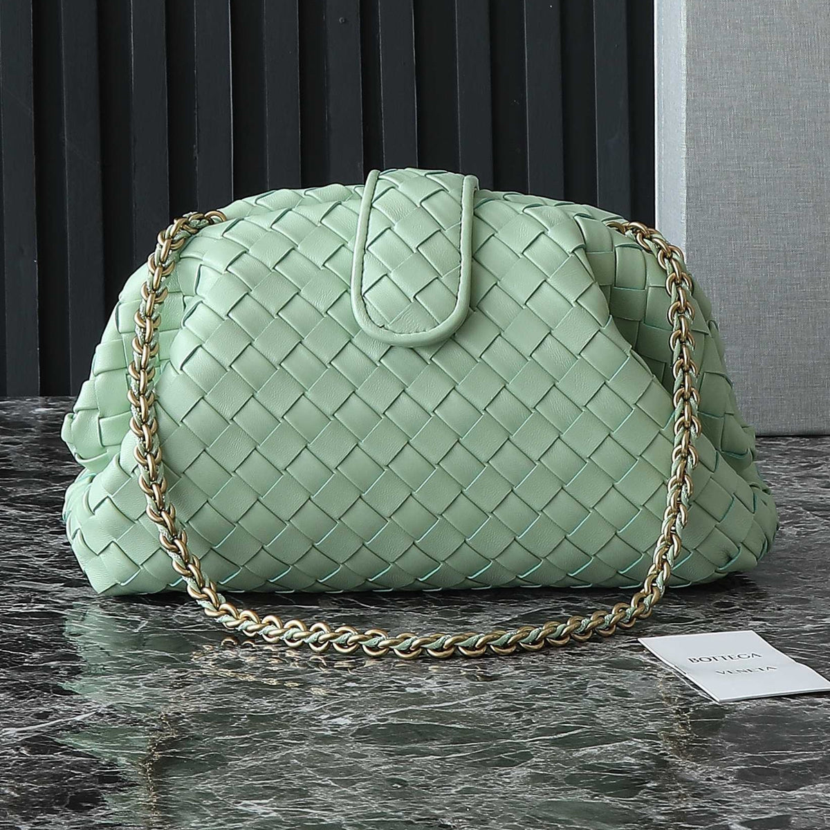 BV Green 31.5cm Intrecciato Leather Clutch 242996