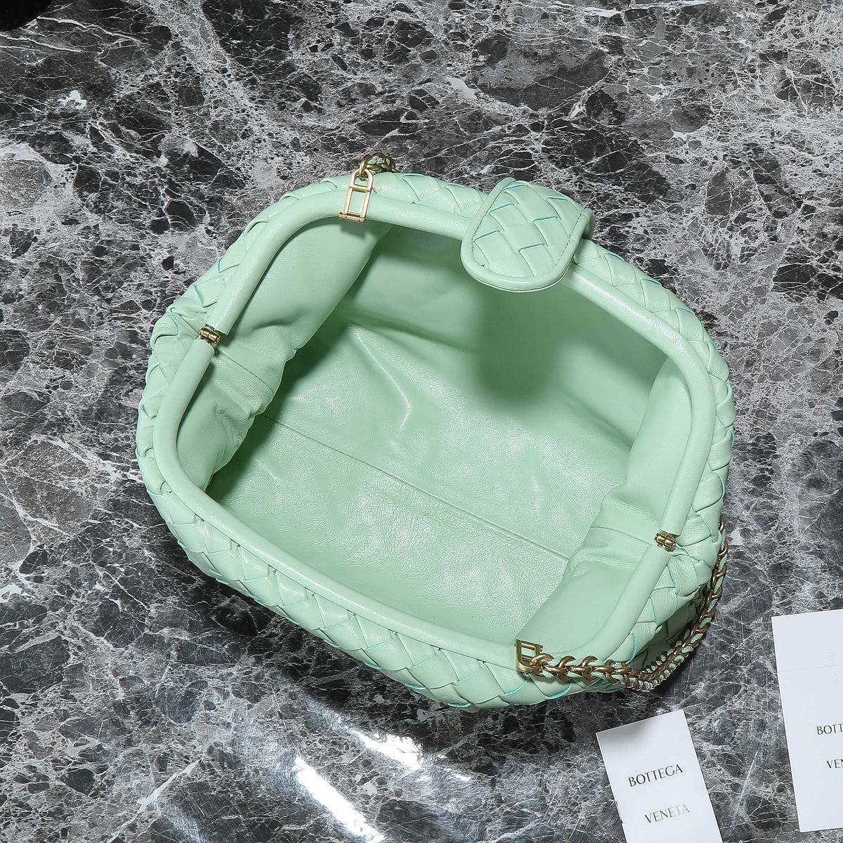 BV Green 31.5cm Intrecciato Leather Clutch 242996