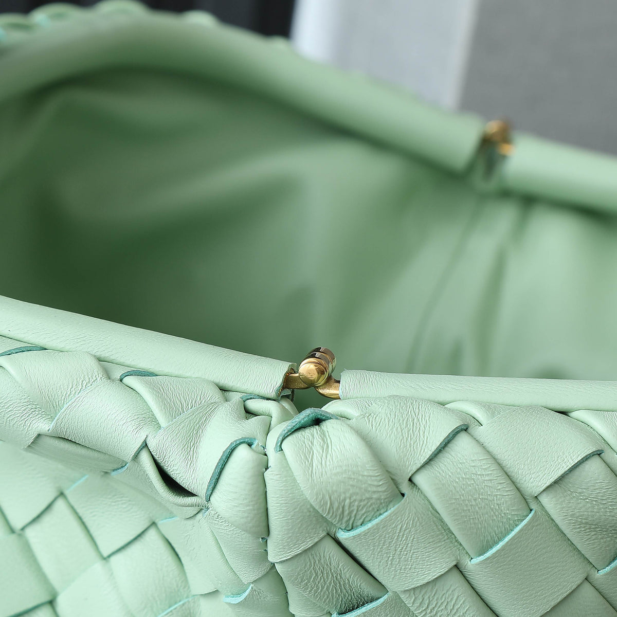 BV Green 31.5cm Intrecciato Leather Clutch 242996