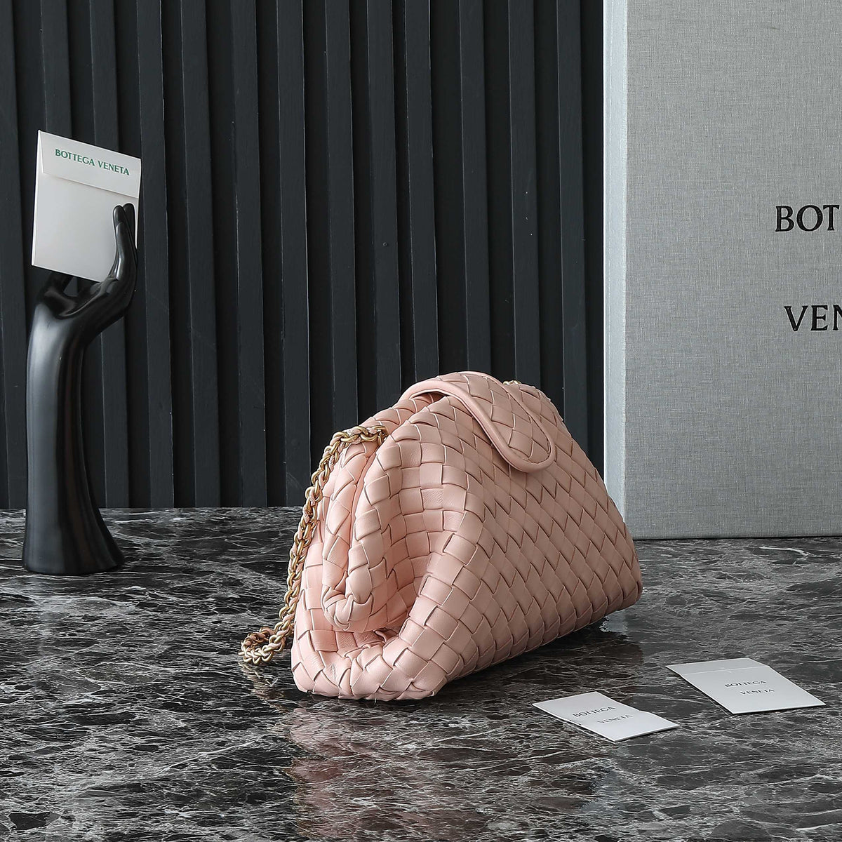 BV Pink 31.5cm Intrecciato Leather Clutch 242998