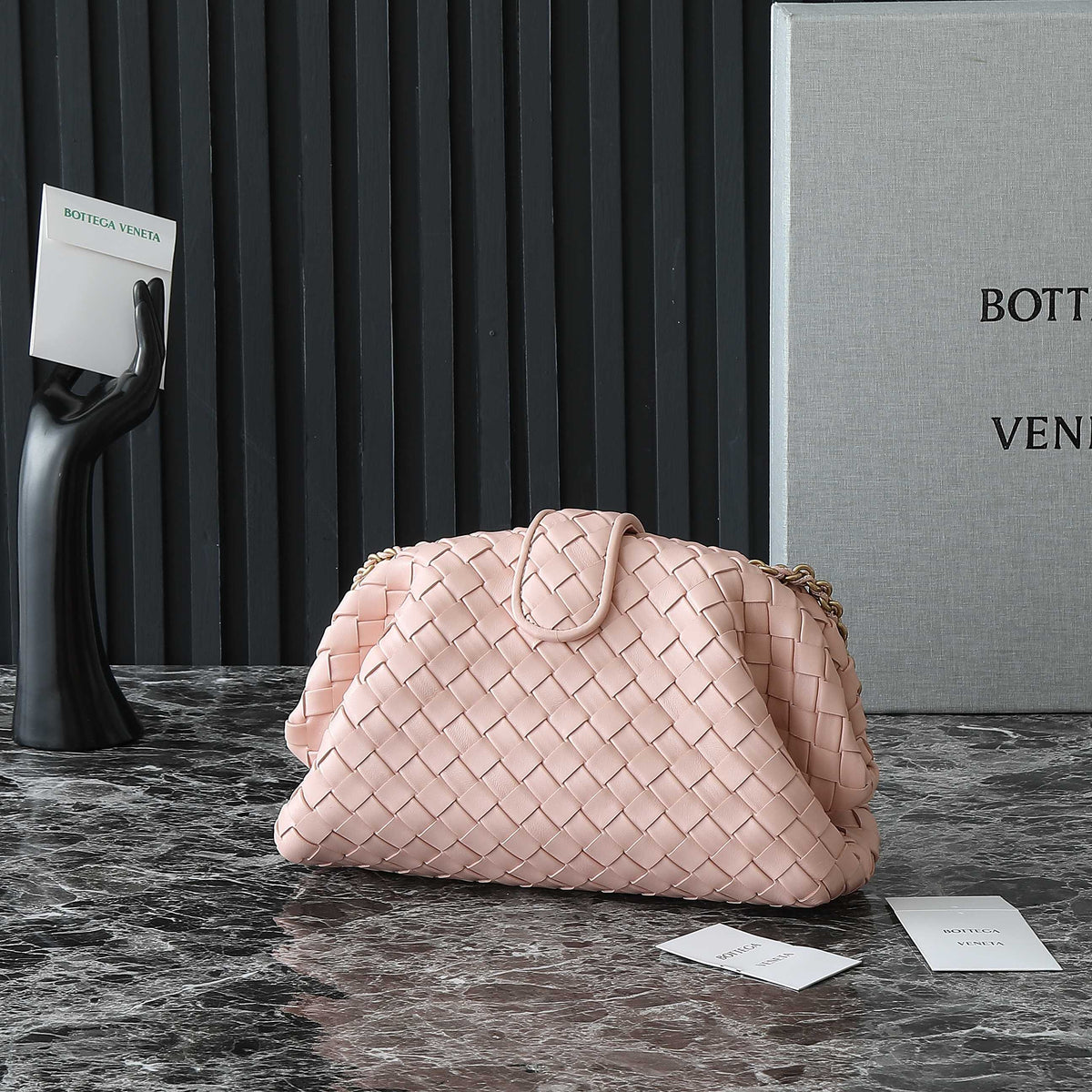 BV Pink 31.5cm Intrecciato Leather Clutch 242998