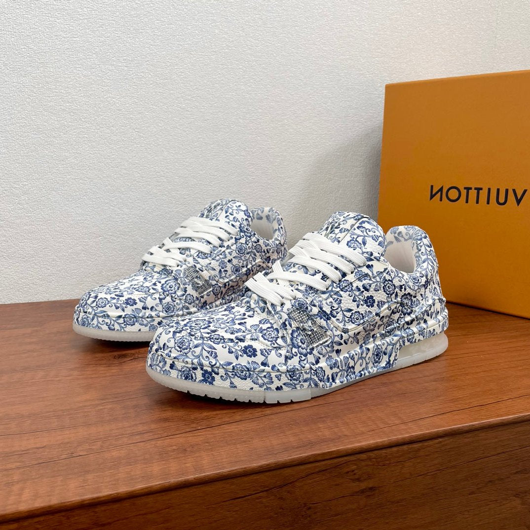 LV TRAINER BLUE MIX WHITE MONOGRAM CALFSKIN