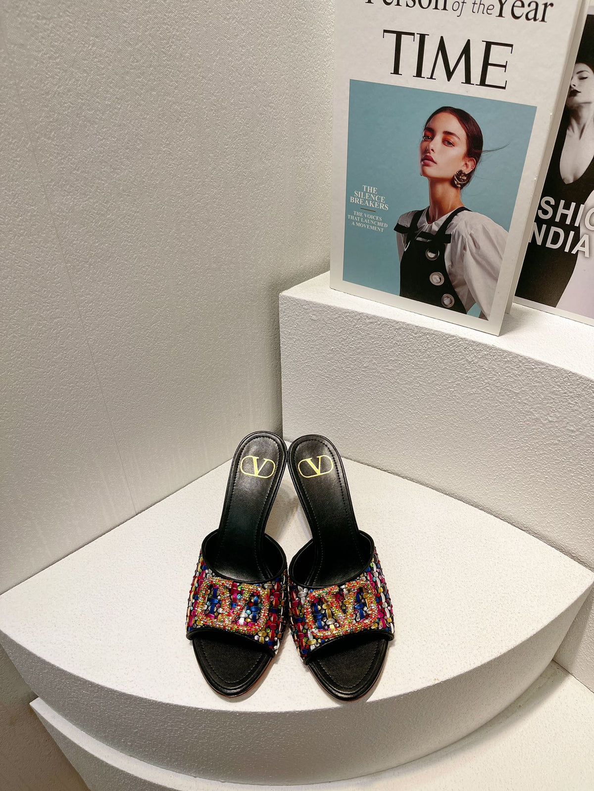 VT High Heeled Sandals Black Sheepskin 292796