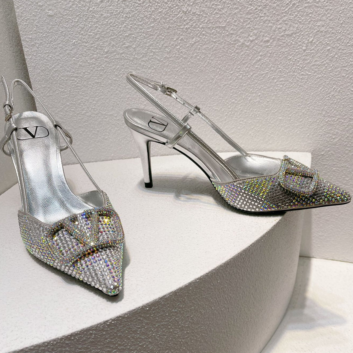 VT High Heeled Slingbacks Silver Sheepskin 292823