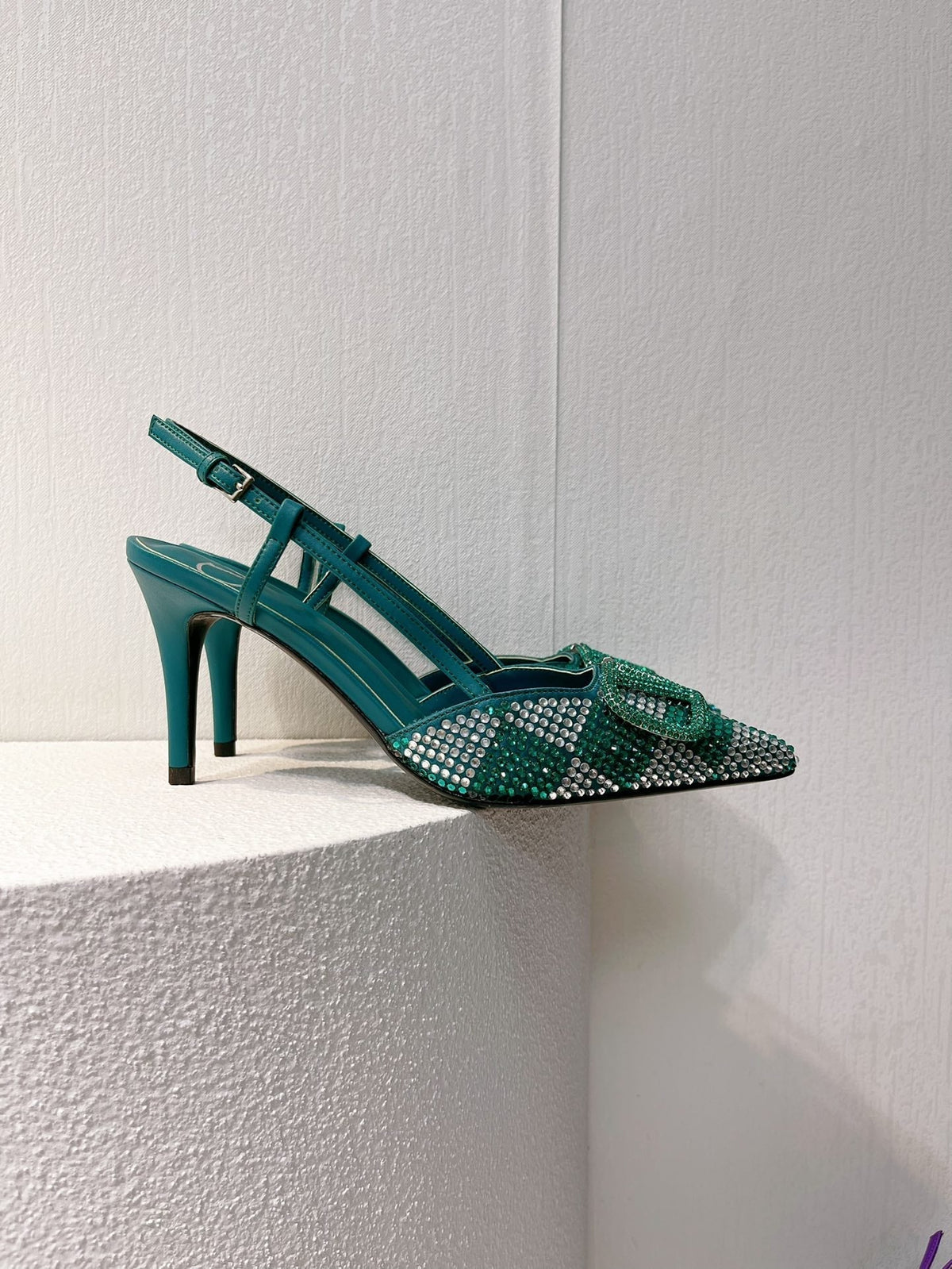 VT High Heeled Slingbacks  Emerald Green Sheepskin 292829