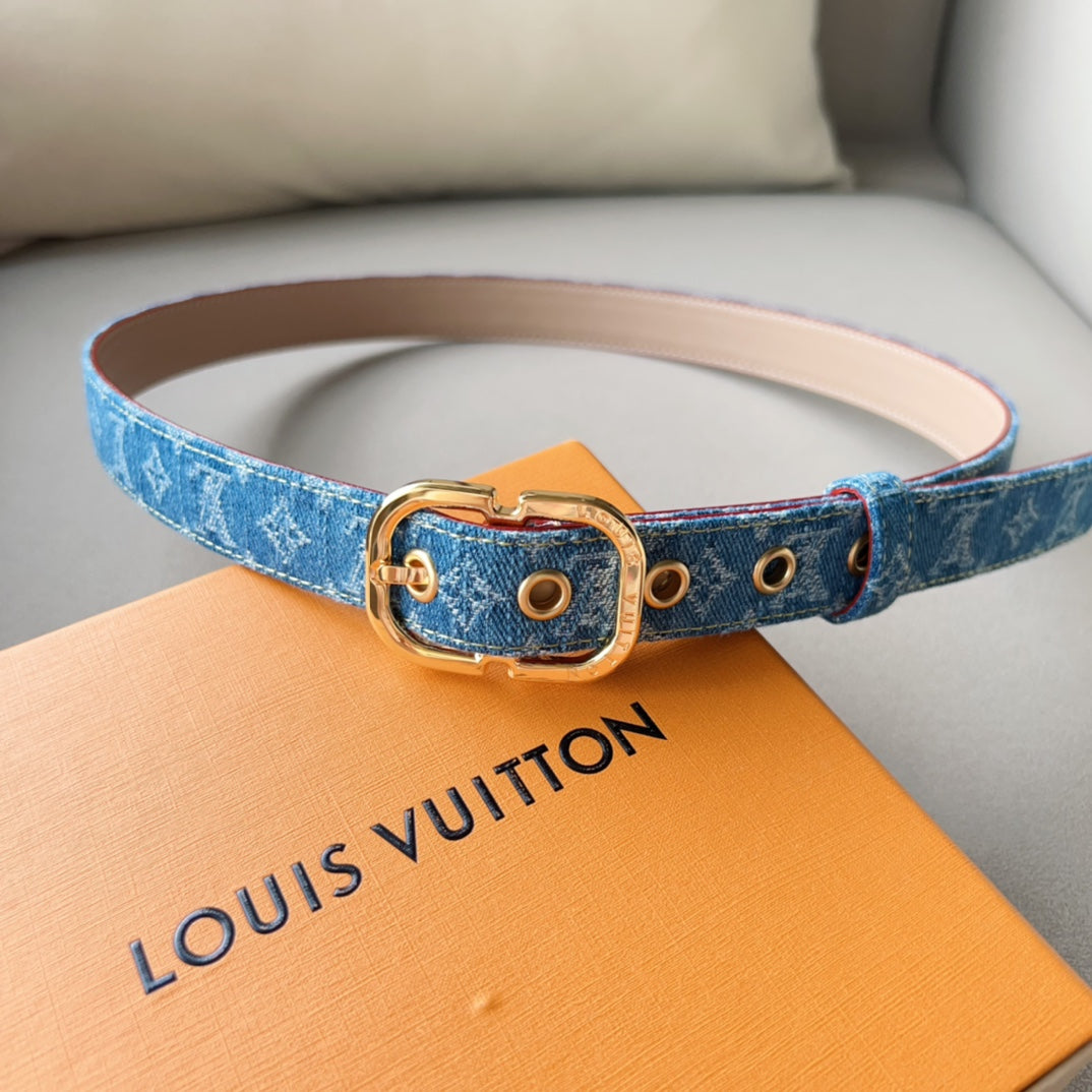 LV  30MM BELT LIGHT BLUE MONOGRAM DENIM GOLD HARDWARE