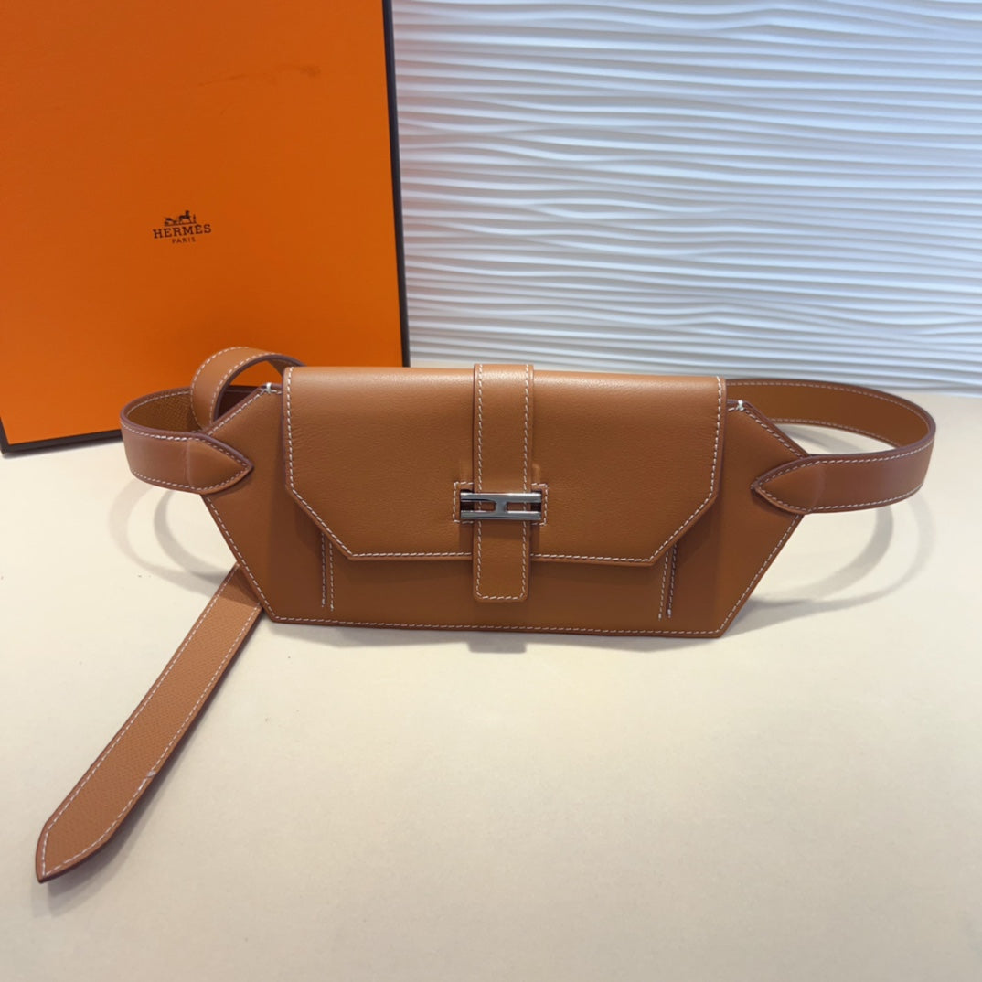 elan pocket 30 belt brown bag silver hardware