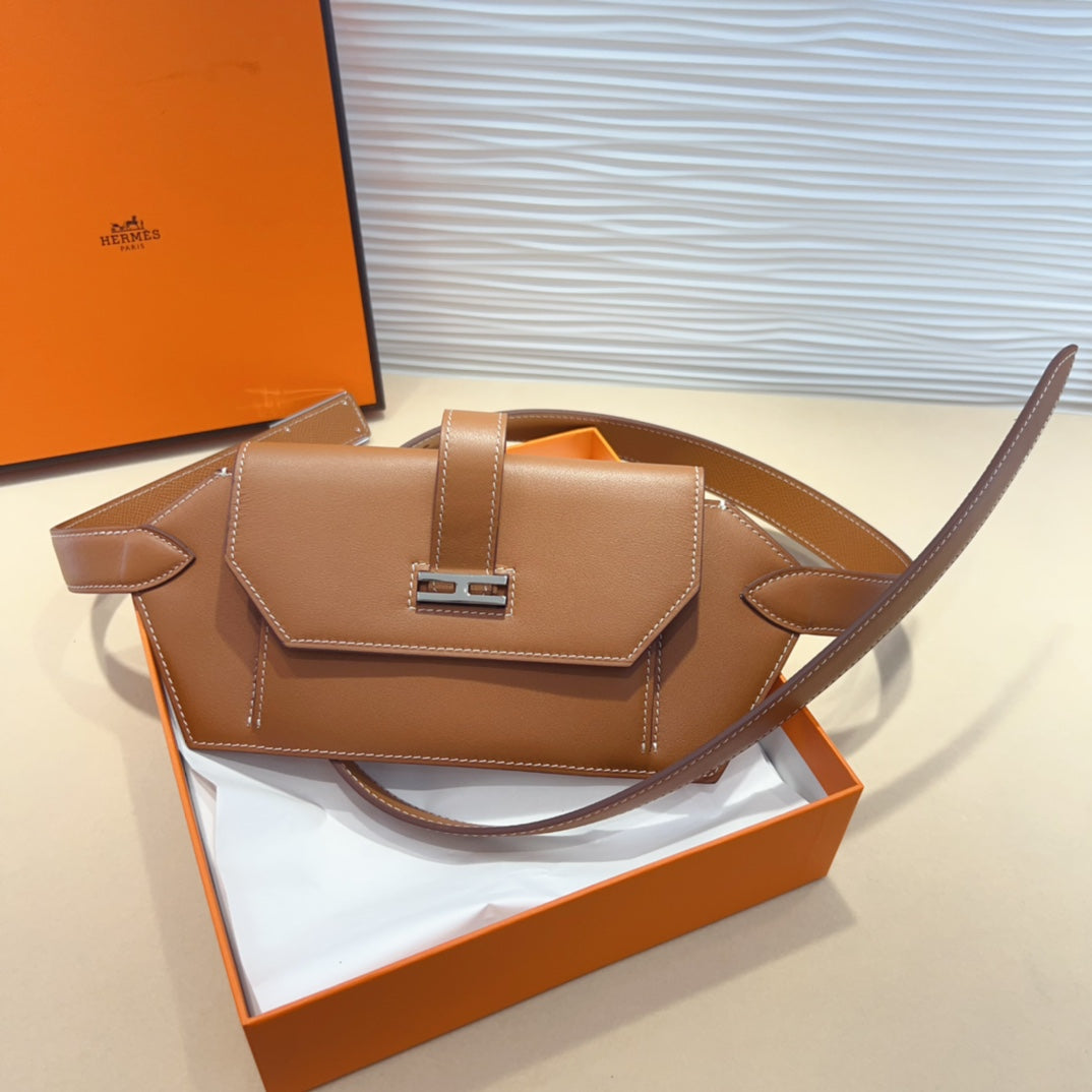 elan pocket 30 belt brown bag silver hardware