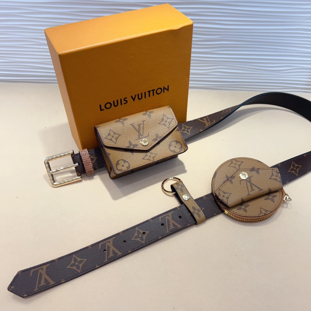 LV Daily Multi Pocket 30mm Belt Bag Light Brown Leather