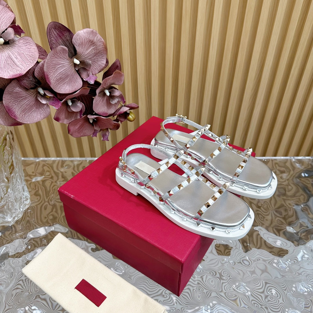 Rockstud M-Way Platform Sandal Grey Leather