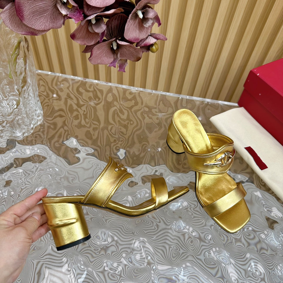 High Heel 70 Sandal The Bold Edition Vlogo Square Toe Gold