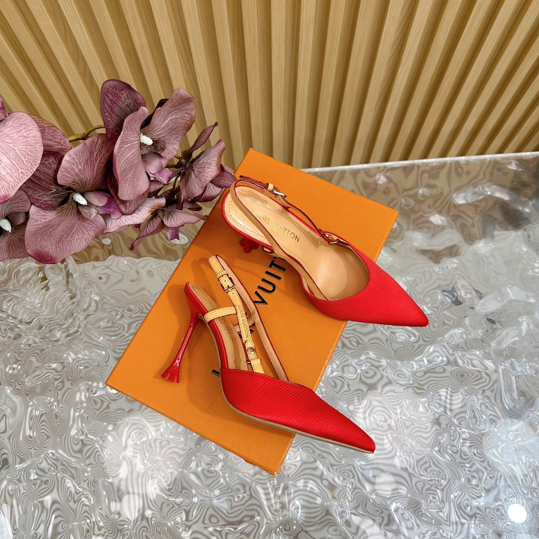 LV Blossom Slingback 75mm Red Silk Embossing