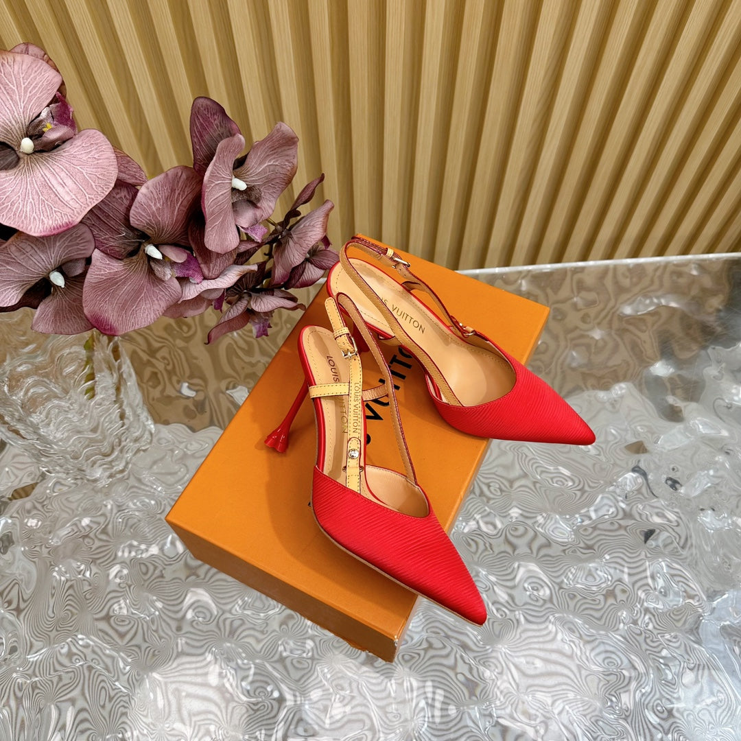LV Blossom Slingback 75mm Red Silk Embossing