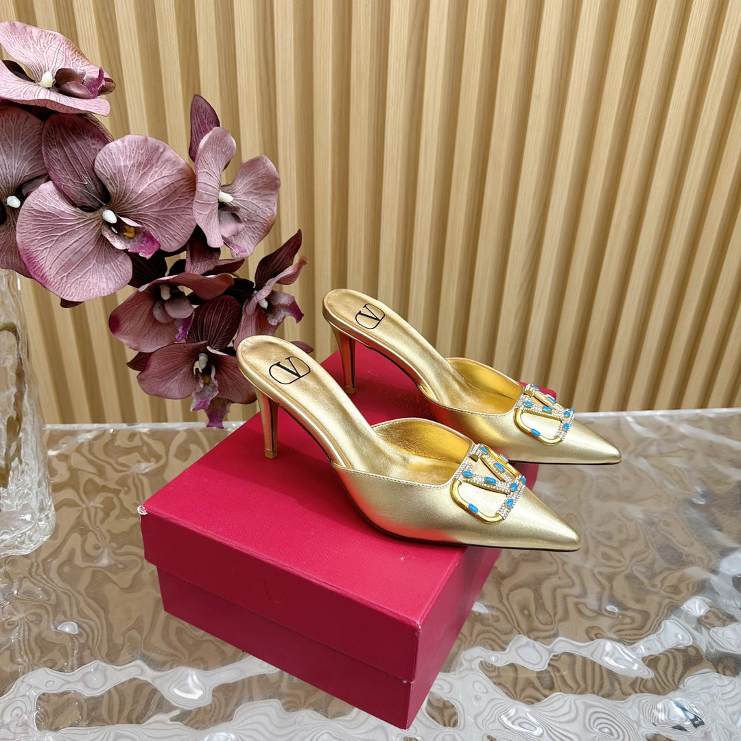 HIGH PUMP MULE 80MM IN GOLD CALFSKIN