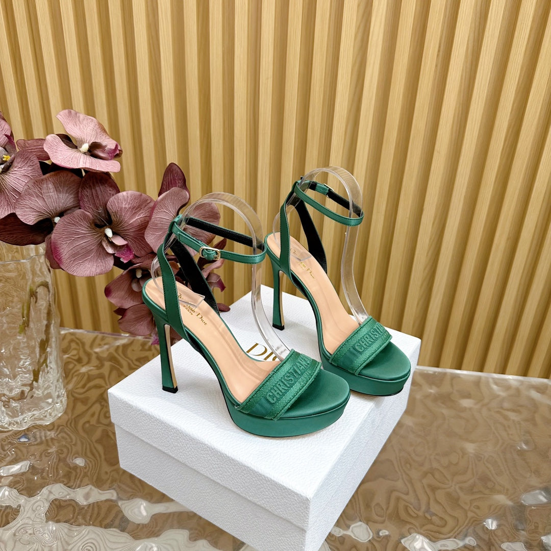 CD Dway Heeled Sandal 120mm Green Silk And Lambskin