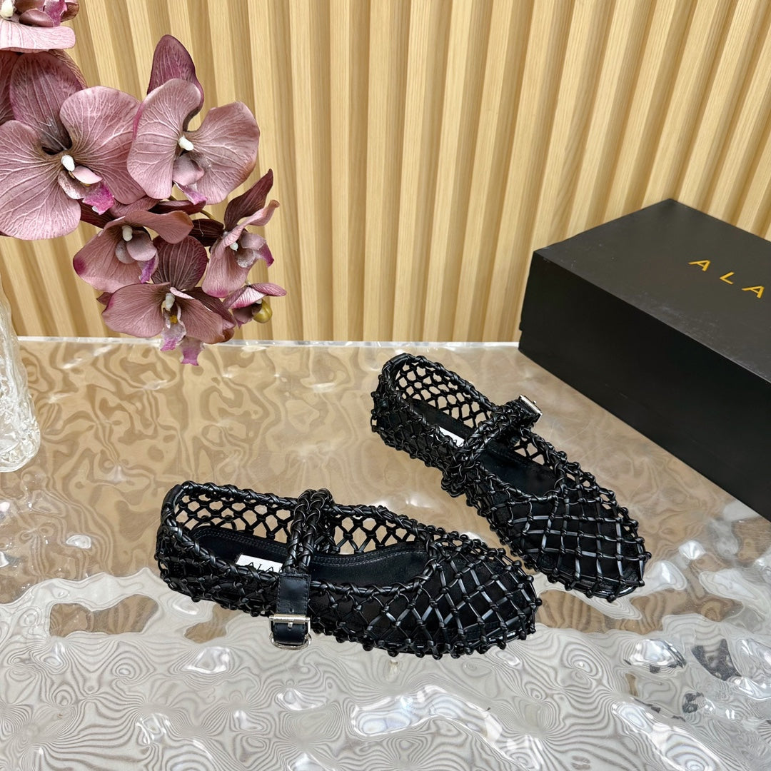 Alaia Ballet Flats In Black Woven Cowhide 102286