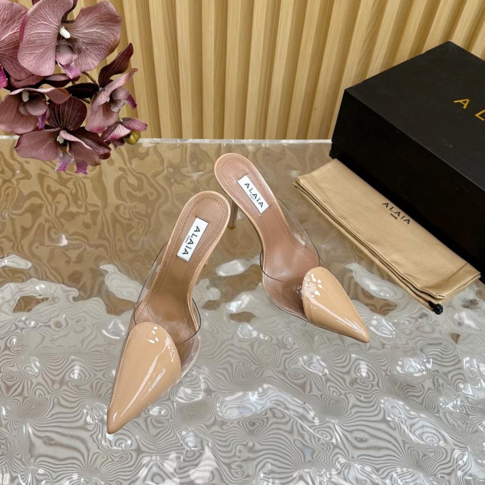 Alaila Mule 100mm In Beige Lambskin 957215
