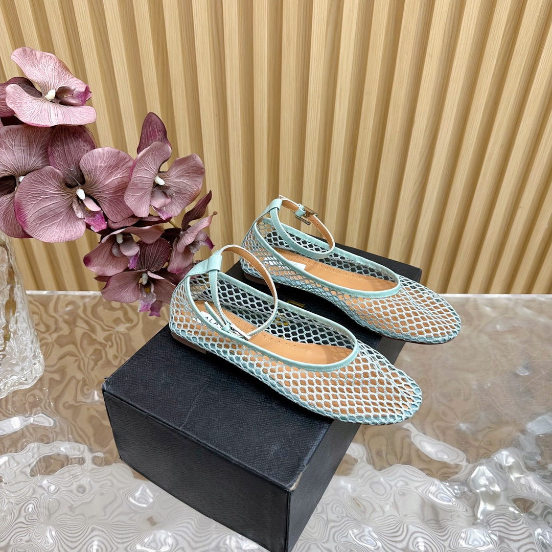 Alaila Mary Jane In Jade Green Mesh Fabric 103016