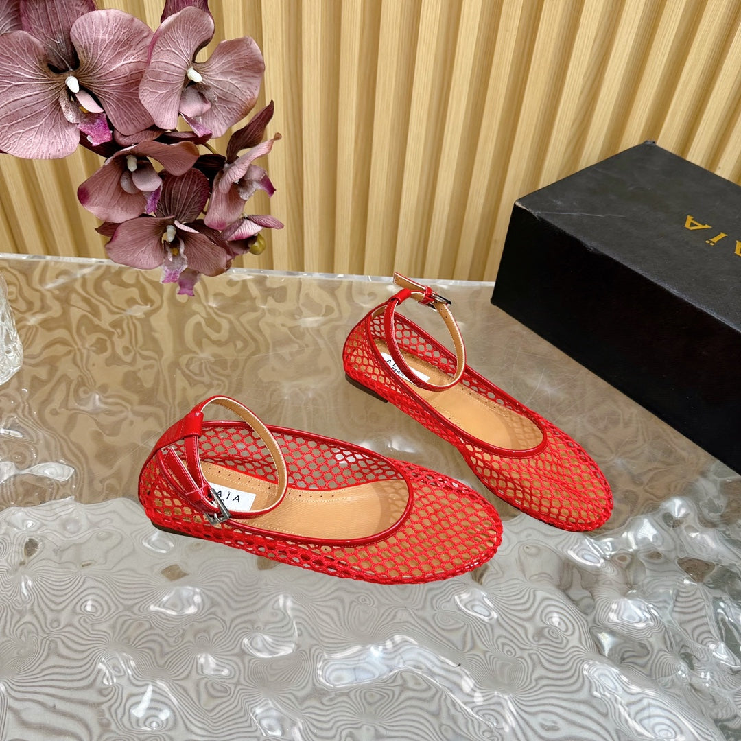 Alaila Mary Jane In Red Mesh Fabric 103018