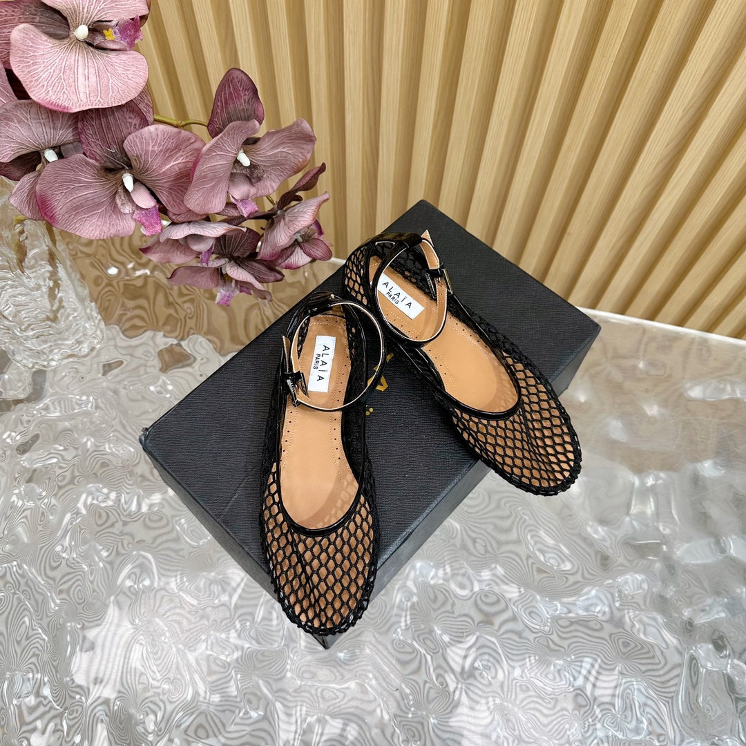 Alaila Mary Jane In Black Mesh Fabric 103020