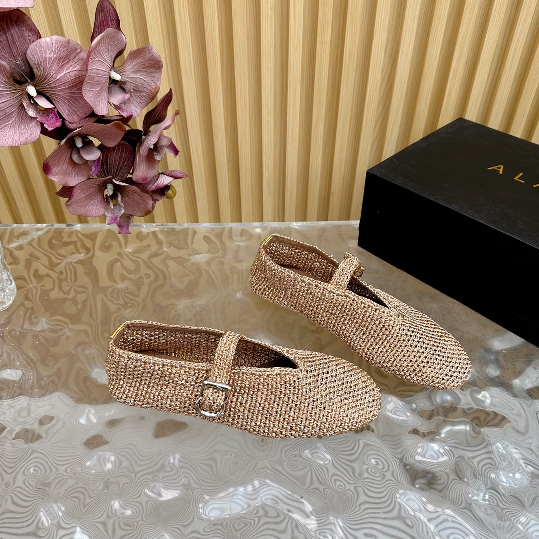 Alaia Ballet Flats In Dark Beige Stretch Woven Sedge 102280