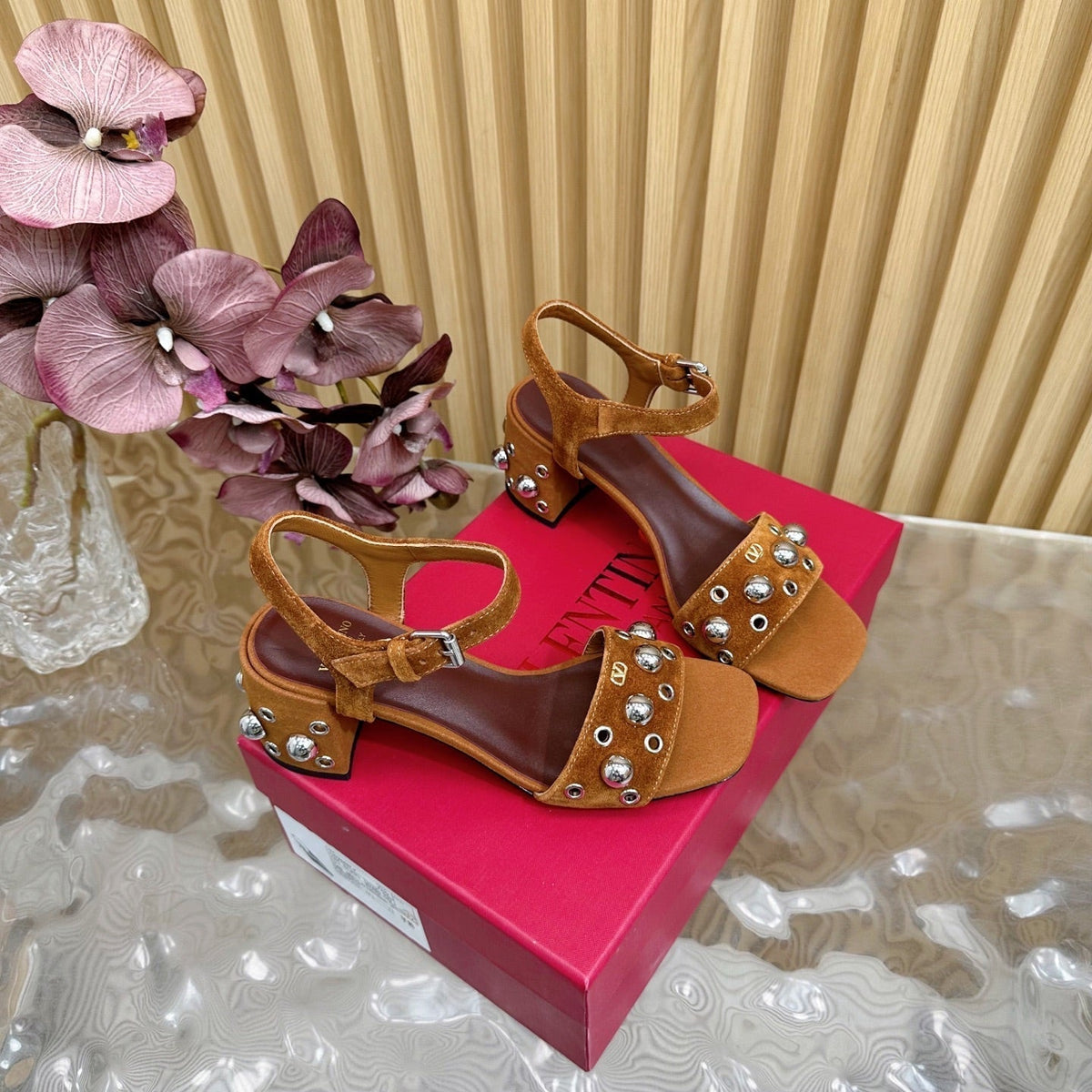 VT 25 Rivet Steel Beads Slingback Dark Brown Suede 325203