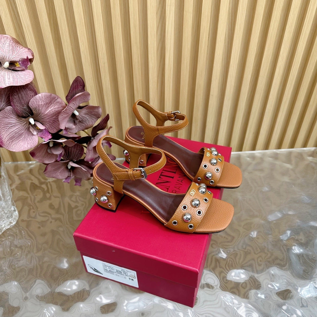 VT 25 Rivet Steel Beads Slingback Brown Lambskin 325206