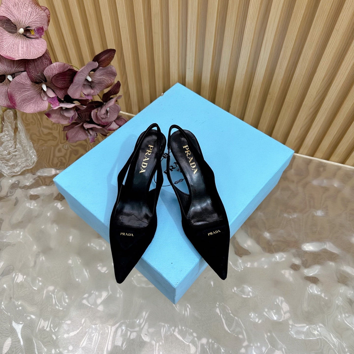 YSL 25 Slingback 85mm Black Suede