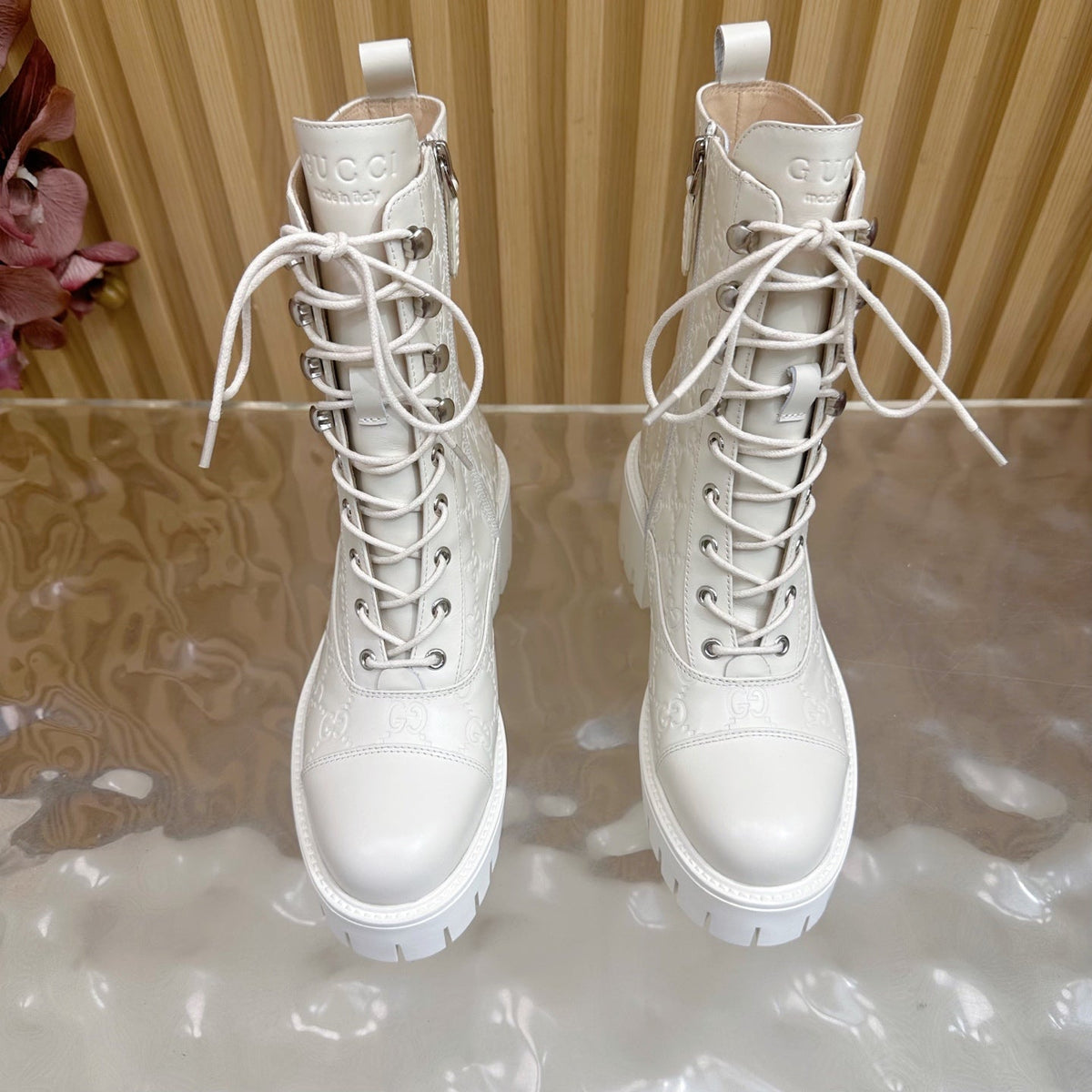 Gucci 2025 Boot Cream Embossed Cowhide 498048