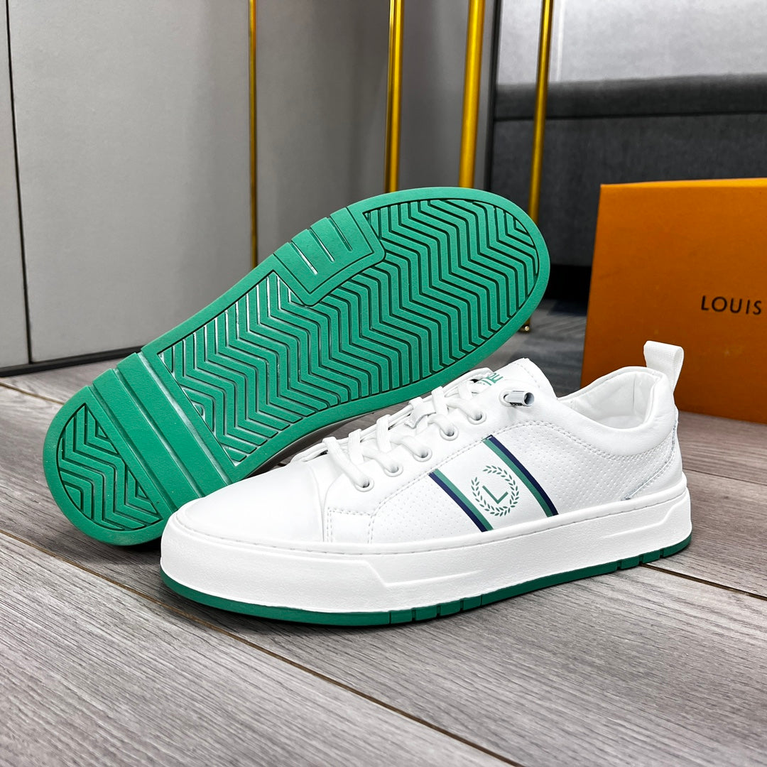 LV TRAINER WHITE AND GREEN CALFSKIN