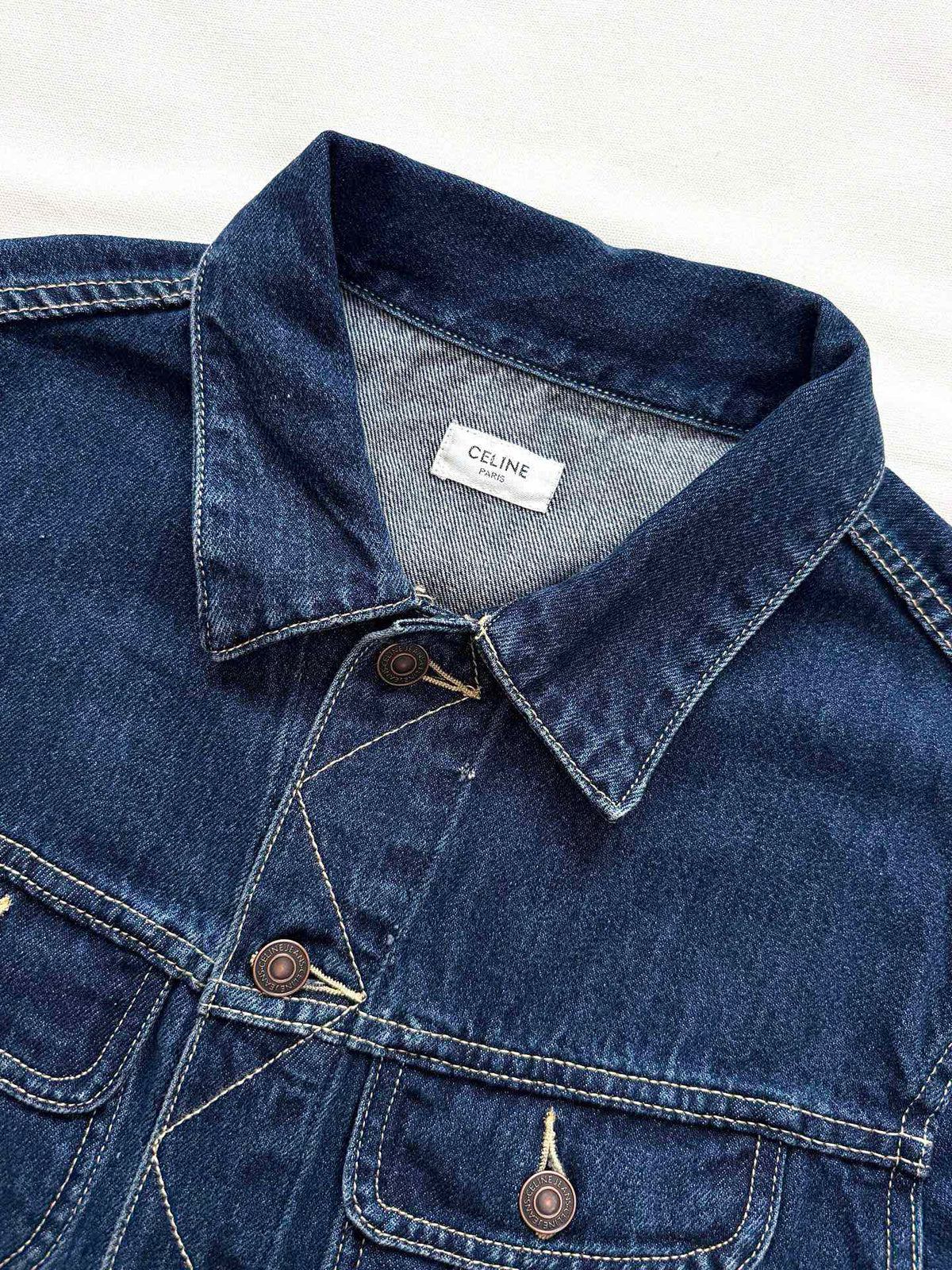 Celine 25 Denim Jacket Blue White Cotton
