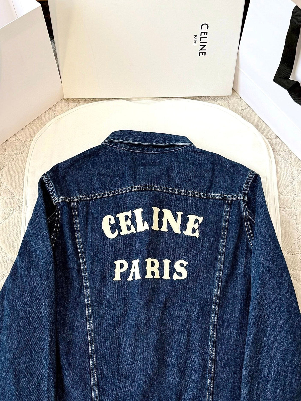 Celine 25 Denim Jacket Blue White Cotton