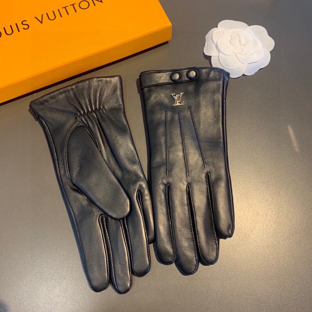 LV Gloves In Black Lambskin 480155