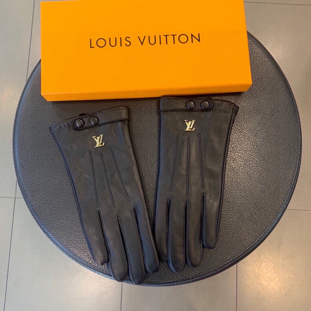 LV Gloves In Black Lambskin 480155