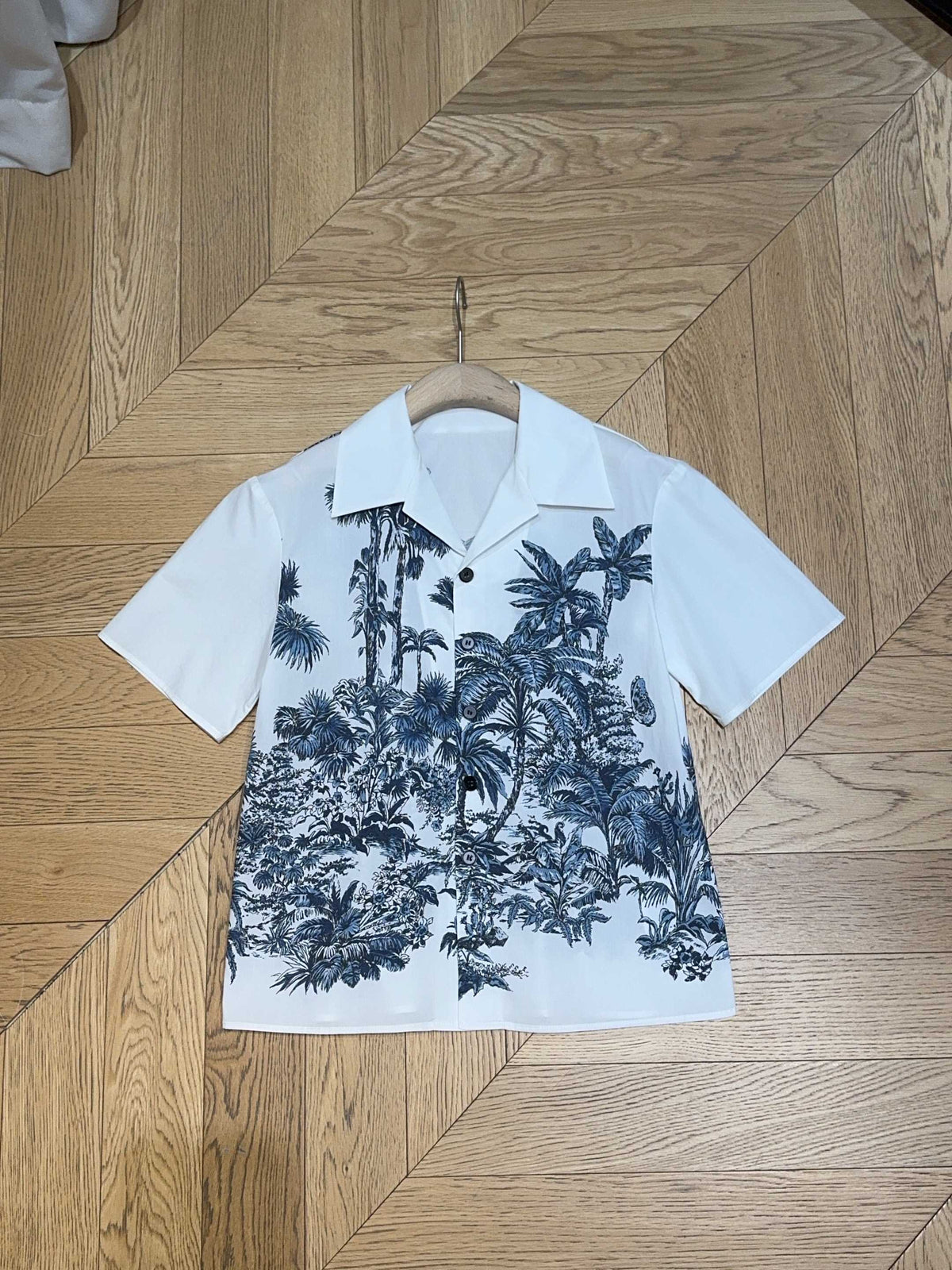 CD Coconut Short Sleeves Shirt Blue mix White Cotton