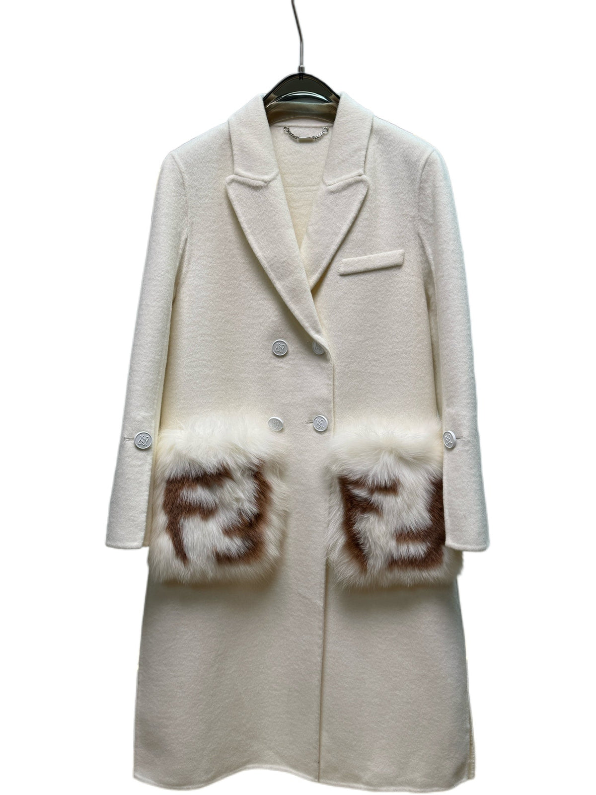 Fendi 25 Long Coat White Draper 0010